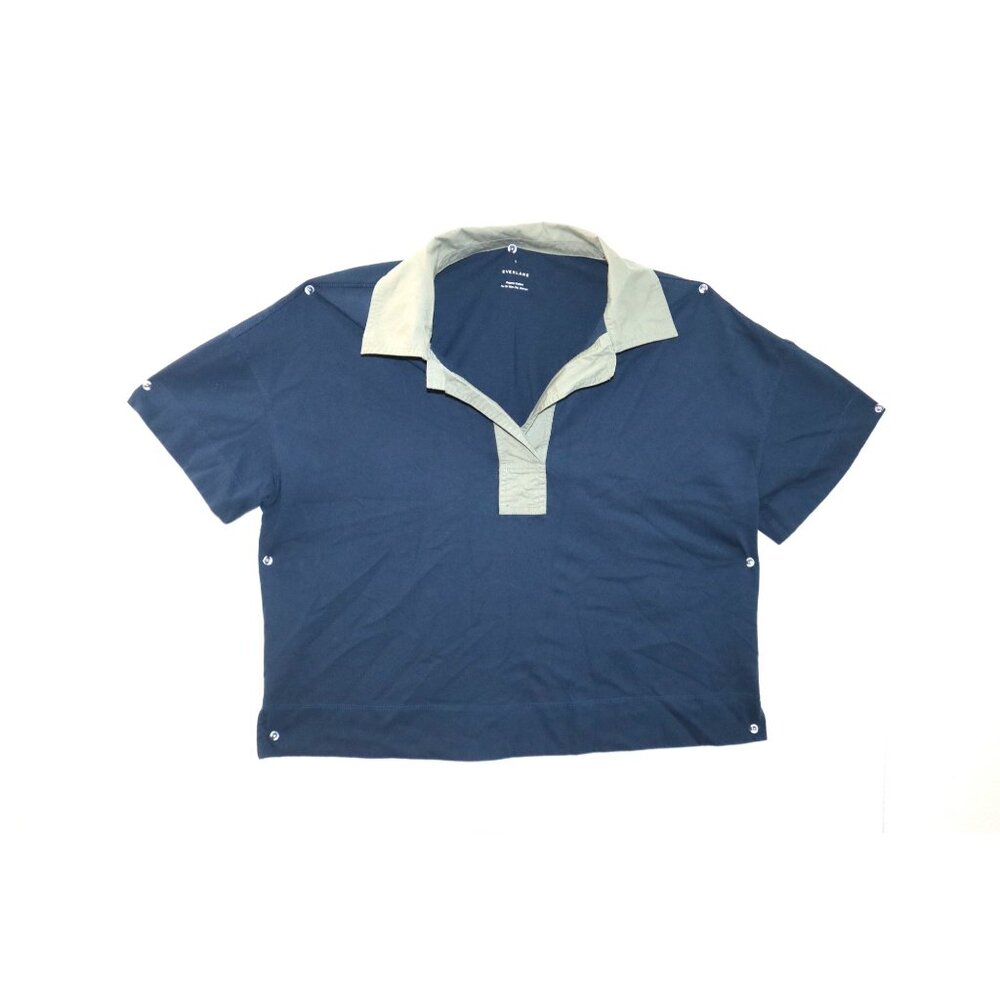 Everlane The Retro Jersey Polo Navy Sage Contrast Cropped Snap Side Boxy L